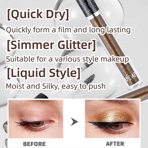 Miniatura 2 de Sombra de ojos líquida con efecto brillante de larga duración, sombra de ojos con pigmento brillante, maquillaje con brillo y purpurina