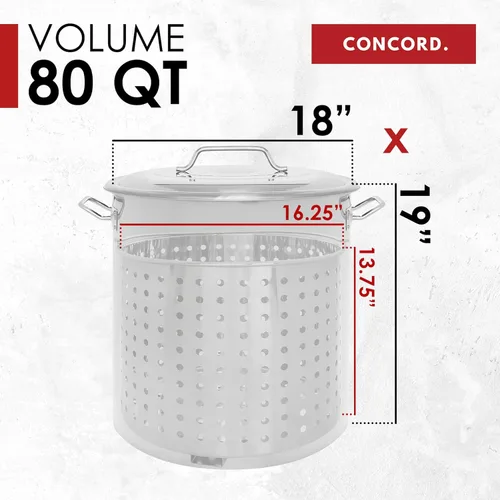 Miniatura 5 de Concord - Olla de acero inoxidable con cesta de vapor. Utensilios de cocina ideales para hervir y cocinar al vapor (80 cuartos)