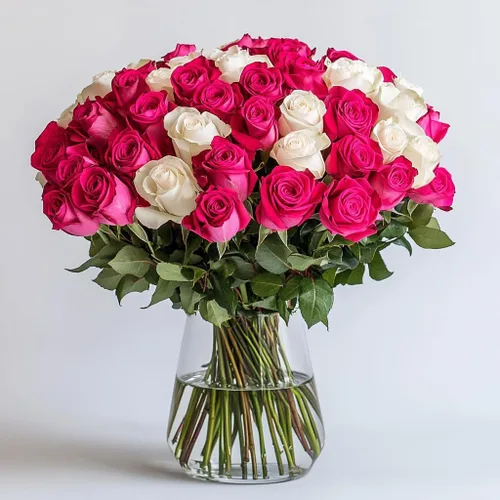 GlobalRose Ramo de 50 rosas surtidas, rosas de origen responsable, flores frescas, ramo fresco de flores seleccionadas a mano para el día de la