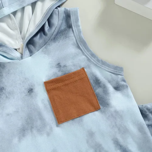 Miniatura 4 de JLKGICF Conjunto de ropa de verano para bebés y niños pequeños, a rayas, lisos, teñido anudado, sin mangas, con bolsillo, sudadera con cordón