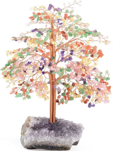 Miniatura 14 de Árbol de la vida con piedras preciosas de cuarzo rosa, base de racimo de amatista, cristal rosa curativo que equilibra la energía positiva, bonsái