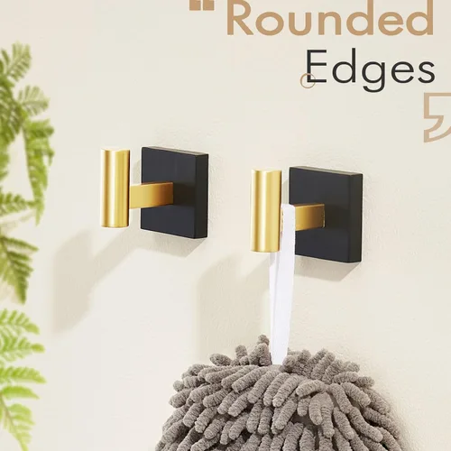 Miniatura 9 de KOKOSIRI Ganchos para batas de baño, ganchos para toallas, ganchos montados en la pared, accesorios de baño, paquete de 2 unidades, color negro