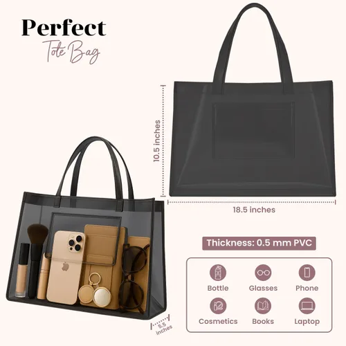 Miniatura 3 de Plastic Tote Bag, Durable PVC Transparent Bag with Reinforced Handles, Waterproof Vinyl