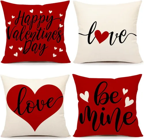 4TH Emotion Juego de 4 fundas de almohada para el día de San Valentín de 18 x 18 pulgadas, decoración de primavera de granja, decoración de