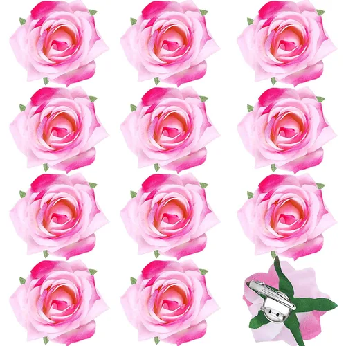 Miniatura 13 de Paquete de 12 pinzas para el pelo de rosas de 2.8 pulgadas, broches florales, horquillas mexicanas, suministros de fiesta para mujeres, accesorios