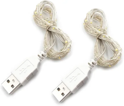 Miniatura 8 de Paquete de 3 luces de hadas USB, luces de cadena alimentadas por USB, color amarillo cálido, 2 metros, 20 lámparas con cuentas, luces LED