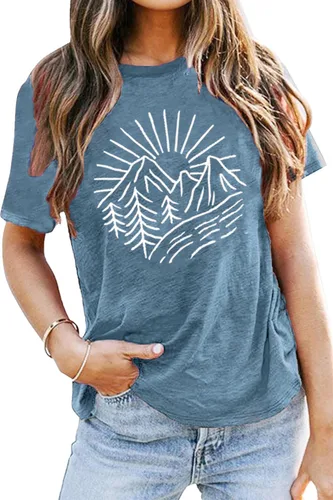 Miniatura 55 de Camisetas sin mangas de senderismo y montaña para mujer, divertidas camisetas de entrenamiento con gráficos de pino y amanecer, camisetas de verano