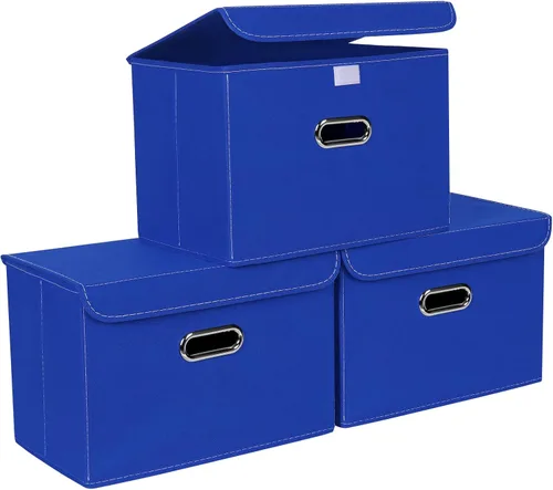 Miniatura 48 de STOREONE Contenedores de Almacenamiento de Tela en Forma de Cubo Plegables, Organizador Contenedor Cesta Plegable con Tapas y Asas de Metal