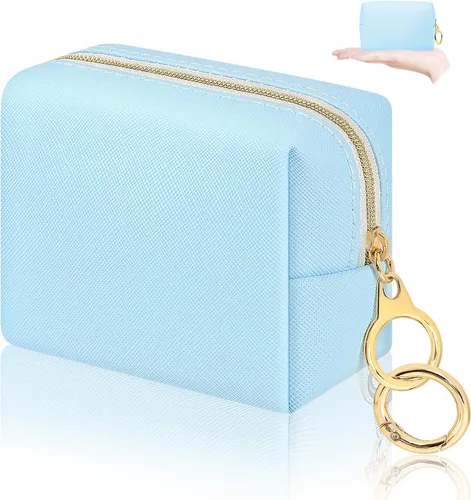 Miniatura 21 de Bolsa de maquillaje pequeña de 5.1 x 5.1 pulgadas para monedero, material flocado, mini bolsa de maquillaje de viaje con dos bolsillos internos