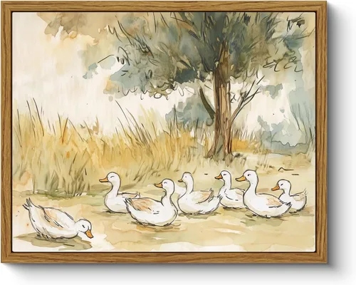 ARPEOTCY Lienzo enmarcado vintage, 8 x 10 pulgadas, decoración de pared de pato para cuarto de bebé, impresiones de arte rústico, decoración del
