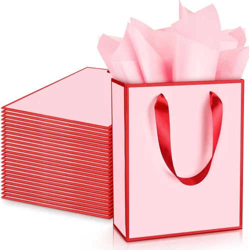 Miniatura 14 de Yeaqee Paquete de 24 bolsas de regalo de papel metálico con asa y papel de seda de 9 x 7 x 3.1 pulgadas, bolsas de favor de bienvenida con papel