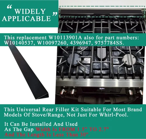 Miniatura 7 de Kit de moldura de relleno trasero para estufa o cocina deslizante de 30", tira de llenado universal para el espacio entre la estufa deslizante
