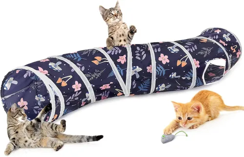 Miniatura 18 de Glittme Túnel para gatos, túneles para gatos de interior, cueva de gatos en forma de S con juguetes para gatos, tubos plegables para gatos y túneles