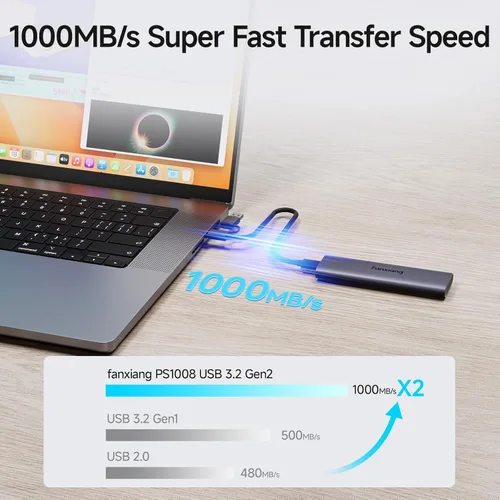 Miniatura 2 de fanxiang SSD externo de 500 GB, unidad de estado sólido portátil SSD, 1000 MB/s, USB 3.2 Gen2 tipo C, aleación de aluminio, disco duro externo