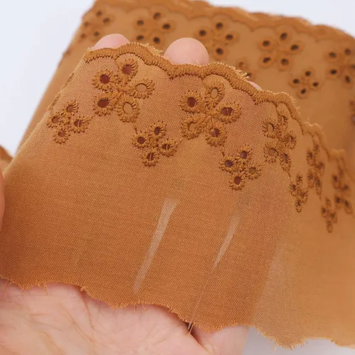 Miniatura 4 de Cinta de encaje de algodón marrón con ojales, 5 yardas, encaje festoneado para coser, ropa de bebé, ropa de mascotas
