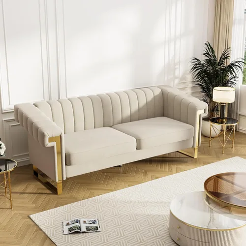Miniatura 6 de Sofás de terciopelo de 83 pulgadas para sala de estar, cómodos sofás tapizados de 3 plazas para apartamento moderno para espacios pequeños (negro)