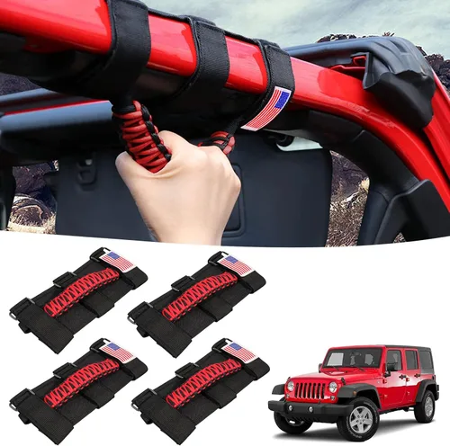 Miniatura 12 de GAIZON Paquete de 4 asas de agarre con paracord para barra enrollable para accesorios de Jeep Wrangler CJ YJ TJ JL JK LJ JLU JKU Sahara Freedom