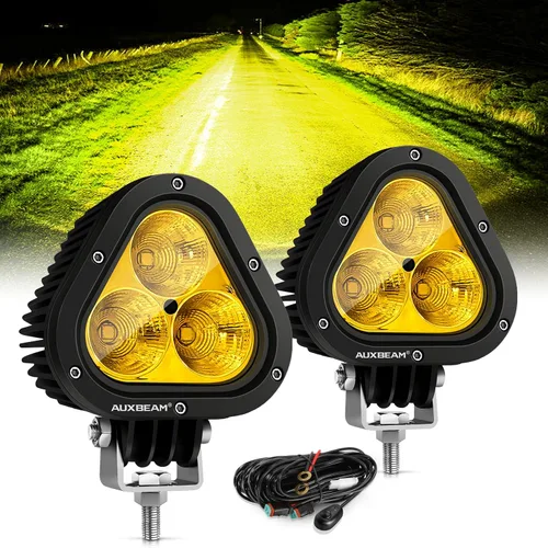 Auxbeam Luz antiniebla LED ámbar de 4 pulgadas de 90 W, luz LED súper brillante de 9000 lm, luz LED todoterreno, luz amarilla, combo de inundación,