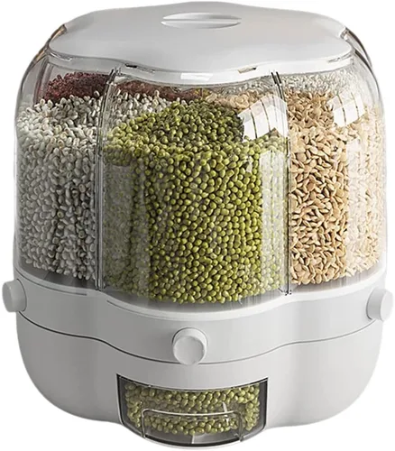 Miniatura 9 de Enfudid Contenedor de almacenamiento de granos para alimentos, dispensador de arroz de 6 rejillas de gran capacidad, caja de almacenamiento