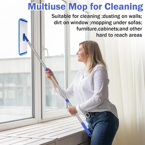 Miniatura 7 de Uiifan 1 juego de trapeador de microfibra de 18 pulgadas con mango extensible y almohadillas lavables reutilizables para pisos de madera dura