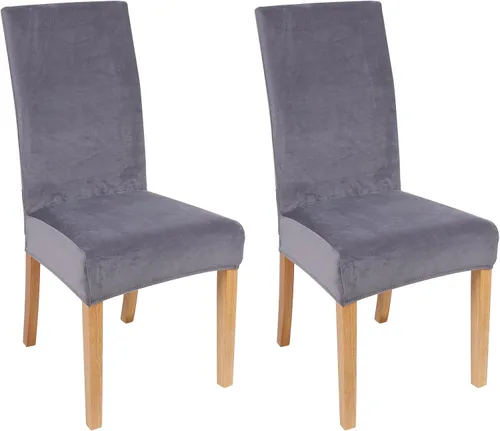 Miniatura 38 de smiry - Fundas para sillas de comedor de terciopelo elástico y suave, extraíbles, Terciopelo, Beige