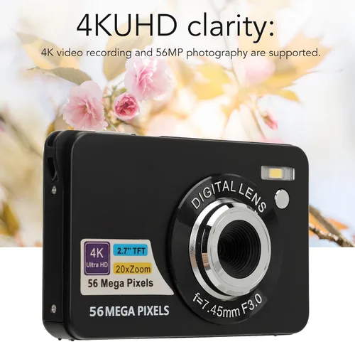 Miniatura 2 de Cámara digital, video 4K de 56 MP con zoom de 20x, pantalla LCD de 2.7 pulgadas, cable USB, compacto, almacenamiento de 128 GB, color negro