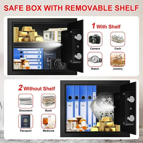 Miniatura 4 de Caja de seguridad pequeña contra incendios de 1.2 pies cúbicos para el hogar, caja de seguridad ignífuga, caja fuerte de seguridad con teclado