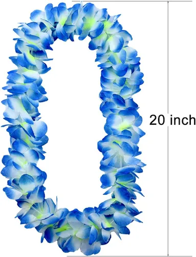 Miniatura 2 de Hawaiian Leis 4-Piece Set Extra-Fluffy 80-Petal Density Silk Flower Necklace, Headband & 2 Wristbands Soft Tropical Luau Party Favors & Party