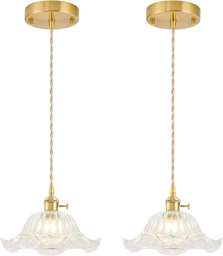 Miniatura 27 de Paquete de 2 luces colgantes para isla de cocina, lámparas colgantes ajustables de cristal, luces colgantes negras mate, isla de cocina, iluminación