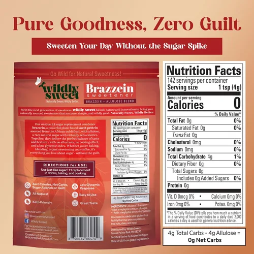 Wildly Sweet Brazzein + edulcorante de alulosa (1.25 libras) | Sustituto de azúcar granulado 1:1, sabor limpio, natural | Sin eritritol, cero