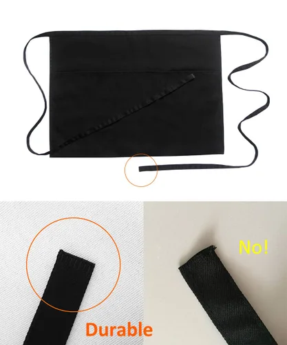 Miniatura 4 de Hi loyaya Delantal de camarera para mujeres y hombres, juego de 6 delantales negros de media cintura con bolsillos para chef, camarero, servidor