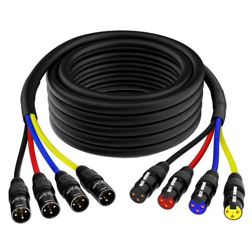 Miniatura 7 de Cables XLR Snake de 2 canales de 4 pies, cable de micrófono XLR de 2 colores macho a hembra con código de color, para grabación, estudios, en vivo