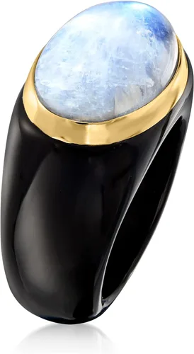 Miniatura 3 de Ross-Simons Moonstone and Black Agate Ring With 14kt Yellow Gold