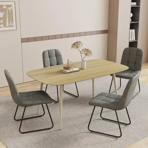Miniatura 13 de HIPIHOM Mesa de comedor moderna de granja de 47.2 pulgadas, mesa de comedor rectangular de madera con patas de metal para 4 personas para comedor