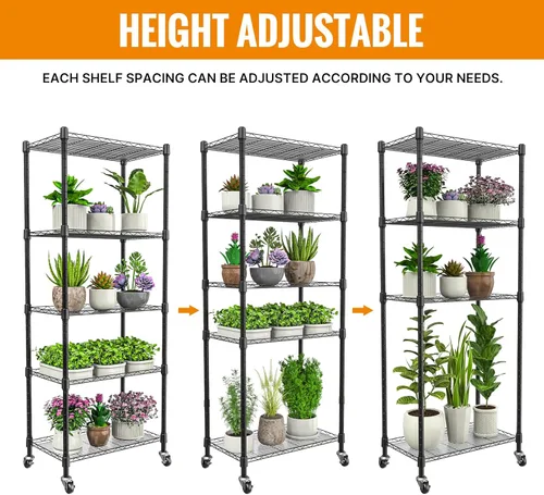 Miniatura 5 de Invernadero de interior con luces de cultivo, 5 niveles 23.2" L×13.4" W×61.4" H Mini invernadero, estante de luz de cultivo con carpa y termómetro