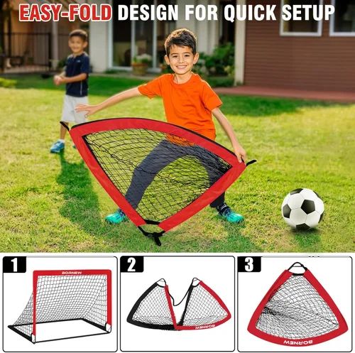 Miniatura 4 de BORNEW Paquete de 2 porterías de fútbol – Porterías de fútbol para patio trasero e interior para niños, 6 x 4 / 4 x 3 pies, juego de redes de fútbol