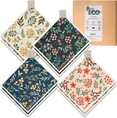 Miniatura 12 de Eulnars - Paños de cocina suecos, 8 unidades, toallas de papel reutilizables con clips, toallas de cocina suecas sin rayar, paños de esponja