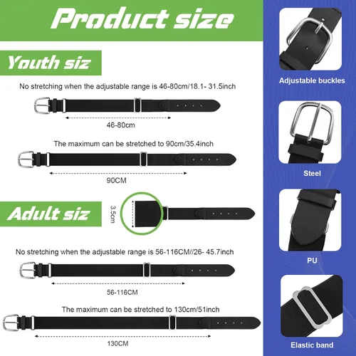 Miniatura 2 de Hercicy 12 cinturones de béisbol, cinturones de sóftbol a granel para adultos y jóvenes, cinturón de fútbol ajustable para niños y niñas