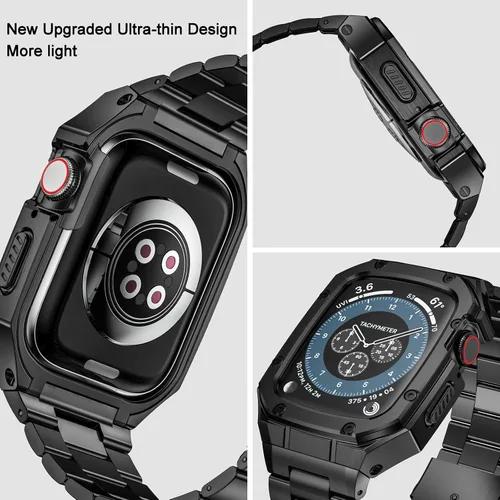 Miniatura 2 de BAITEYOU Correa con Funda Compatible con Apple Watch Series 6 5 4 SE 3 2 1 44mm 42mm, Correa de Nylon con Funda Resistente de Acero Inoxidable