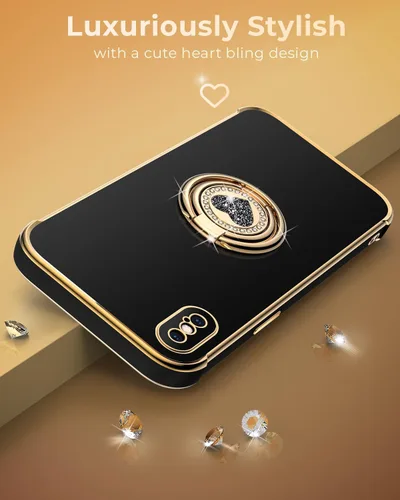 Miniatura 6 de XYZ para Funda de iPhone Xs Max con Soporte, Funda de Teléfono con Doble Soporte de Anillo, Funda de Amor-Corazón Linda de Lujo con Brillantina