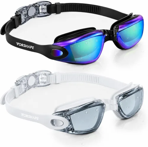 Miniatura 27 de Gafas de natación: paquete de 2 gafas de natación antivaho, sin fugas, protección UV, para adultos, hombres, mujeres, jóvenes Azul & blanco