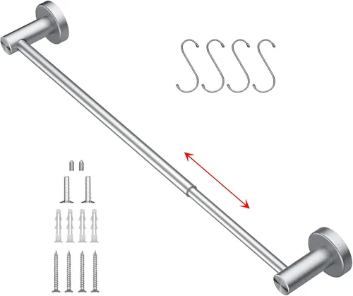Miniatura 13 de Toallero de baño ajustable negro mate de 16 a 27.6 pulgadas, toallero individual de acero inoxidable 304, soporte para toallas montado en la pared