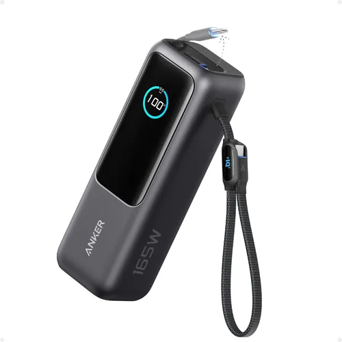 Anker Batería portátil para laptop, cargador portátil de 25,000 mAh con triples puertos USB-C de 100W, cables retráctiles incorporados, aprobado