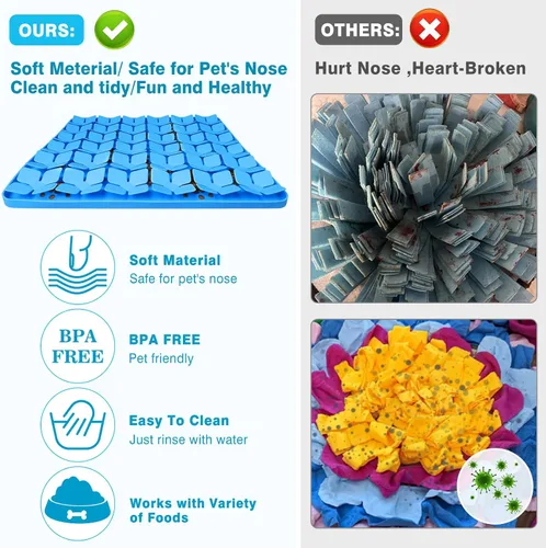 Miniatura 5 de Alfombrilla de olfateo para perros, tapete de comida para perros de silicona premium de 16"x16", juego interactivo de alimentación para Azul-L