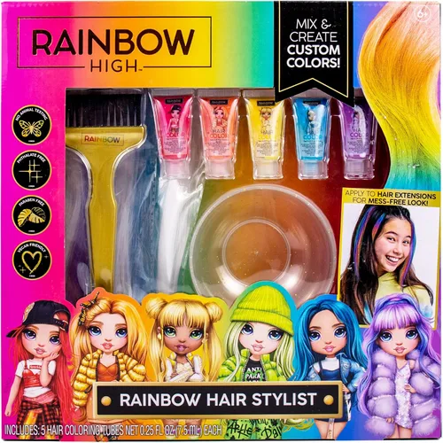 Rainbow High Horizon Group USA, incluye 5 vibrantes geles de coloración para el cabello, 3 extensiones con clip para menos desorden, tazón de mezcla