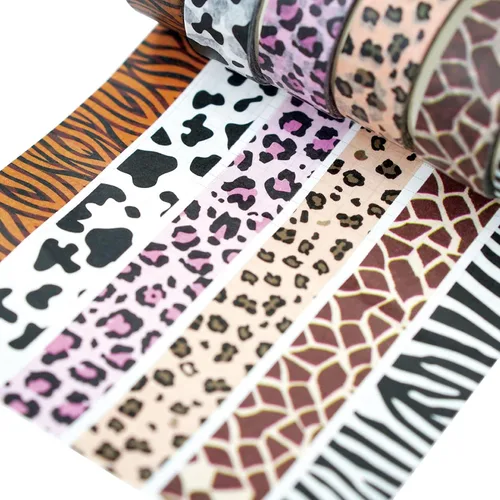 Miniatura 3 de MOZXIRZ 6 rollos de cinta washi con estampado de leopardo, vacas y guepardos, cebra, cinta adhesiva, calcomanías adhesivas para manualidades