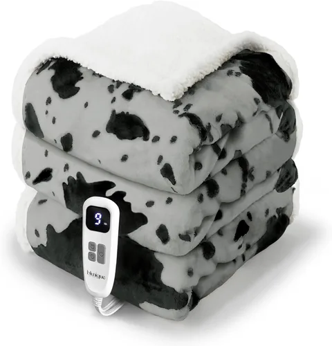 Miniatura 24 de Manta térmica con estampado de vaca, manta eléctrica, manta térmica con 10 niveles de calor y 10 horas de apagado automático, acogedora y suave