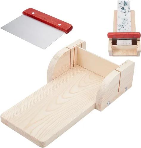 BENECREAT Juego de herramientas de corte de jabón, moldes de jabón de madera de pino ajustables con cortador de acero inoxidable para hacer jabón