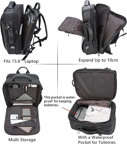 Miniatura 6 de Masa Kawa Mochila de cuero para laptop de 15.6 pulgadas para hombres expandible 36L viaje de negocios mochila Daypack Weekender Bag
