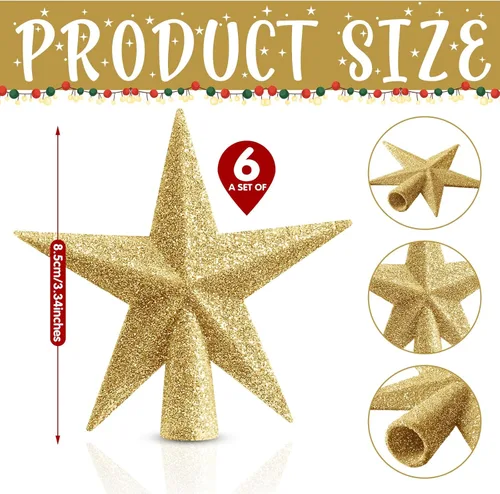 Miniatura 2 de Hiboom 6 piezas de mini estrella para árbol de Navidad de 4 x 3.4 pulgadas, estrella de árbol de Navidad con purpurina para decoración de fiesta